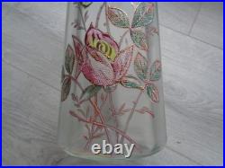 Ancien Vase En Verre Emaille Decor Floral Legras Non Signe