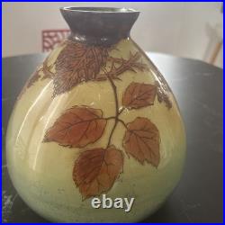 Ancien Vase En Verre Émaillé Jem (joseph Mure) Décor Floral En Relief