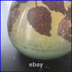 Ancien Vase En Verre Émaillé Jem (joseph Mure) Décor Floral En Relief