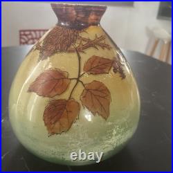Ancien Vase En Verre Émaillé Jem (joseph Mure) Décor Floral En Relief