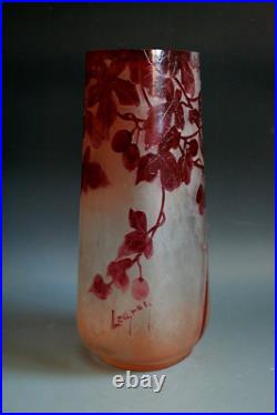Ancien Vase En Verre Gravé À L'acide Legras
