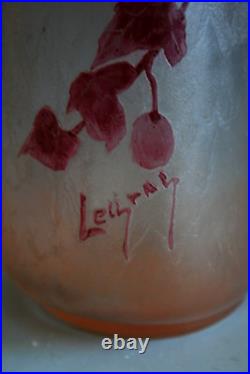 Ancien Vase En Verre Gravé À L'acide Legras