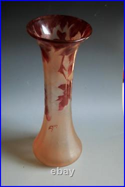 Ancien Vase En Verre Gravé À L'acide Legras
