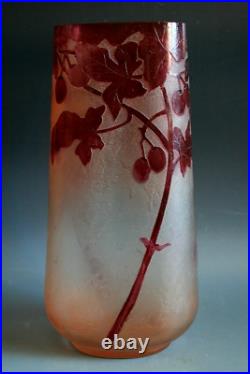 Ancien Vase En Verre Gravé À L'acide Legras