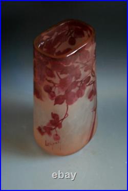 Ancien Vase En Verre Gravé À L'acide Legras