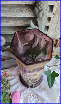 Ancien Vase En Verre Violet Legras Decor Emaille De Fleurs Pavots Art Nouveau