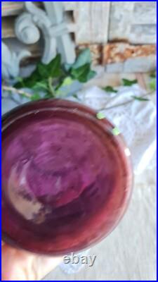 Ancien Vase En Verre Violet Legras Decor Emaille De Fleurs Pavots Art Nouveau
