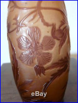 Ancien Vase Ovoide-galle-pate De Verre-art Nouveau-decor Anemones-epoque 1900