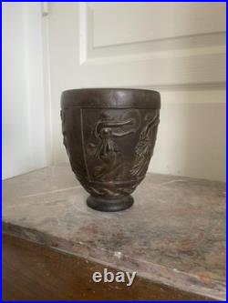 Ancien Vase Pot Signé George de Feure Antique Verre Moulé Pressé 14cm Ancien Vase Pot Signé George de Feure Antique Verre Moulé Pressé 14cm