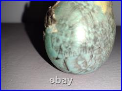 Ancien Vase Soliflore Pate de Verre Décor Relief en Etain Signé 1900