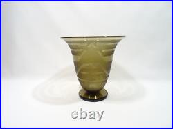 Ancien Vase Tulipe Schneider Art Deco Verre Fume Decor Geometrique