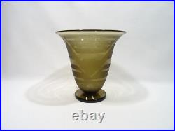 Ancien Vase Tulipe Schneider Art Deco Verre Fume Decor Geometrique