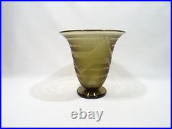 Ancien Vase Tulipe Schneider Art Deco Verre Fume Decor Geometrique