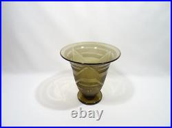 Ancien Vase Tulipe Schneider Art Deco Verre Fume Decor Geometrique