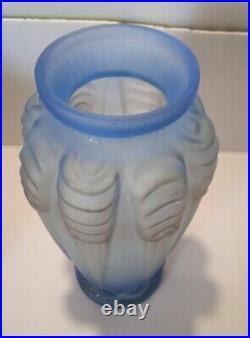 Ancien Vase Verre Bleu Signé Espaivet France 1895 / 1925 Art Deco Old Glass