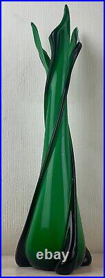 Ancien XXème magnifique vase en cristal vert Murano