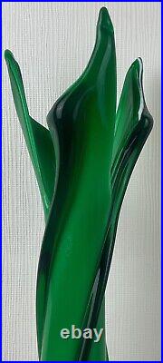 Ancien XXème magnifique vase en cristal vert Murano