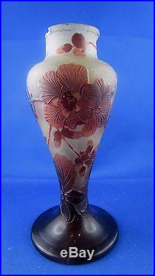 Ancien grand vase pate de verre gallé decor floral acide art nouveau 1900