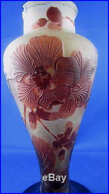 Ancien grand vase pate de verre gallé decor floral acide art nouveau 1900