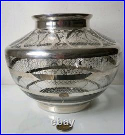 Ancien lourd -3kg grand Vase Saint Graal France décor argent cour frise balustre