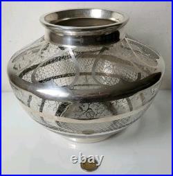 Ancien lourd -3kg grand Vase Saint Graal France décor argent cour frise balustre
