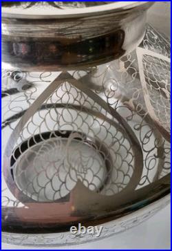 Ancien lourd -3kg grand Vase Saint Graal France décor argent cour frise balustre