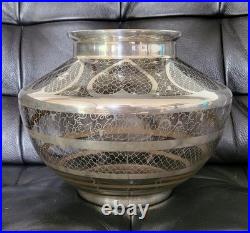 Ancien lourd -3kg grand Vase Saint Graal France décor argent cour frise balustre
