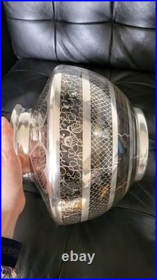 Ancien lourd -3kg grand Vase Saint Graal France décor argent cour frise balustre