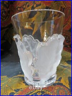 Ancien petit vase lalique france en cristal a decor de feuille de chene