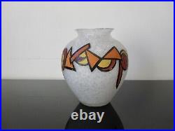 Ancien vase Art Deco en verre dégagé à l'acide et émaillé signé Legras