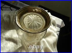 Ancien vase cristal taillé Baccarat et argent massif signée EC avec une fleur