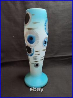 Ancien vase d'époque Art-déco en opaline peinte signé LOTI NANCY, DELATTE