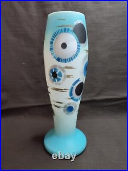 Ancien vase d'époque Art-déco en opaline peinte signé LOTI NANCY, DELATTE