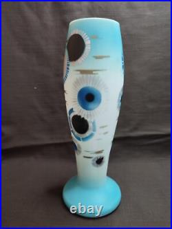Ancien vase d'époque Art-déco en opaline peinte signé LOTI NANCY, DELATTE