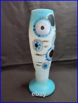 Ancien vase d'époque Art-déco en opaline peinte signé LOTI NANCY, DELATTE