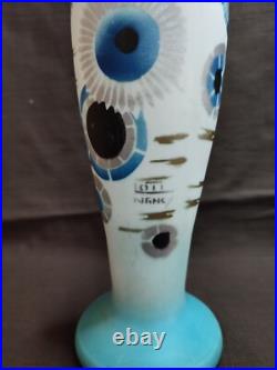 Ancien vase d'époque Art-déco en opaline peinte signé LOTI NANCY, DELATTE
