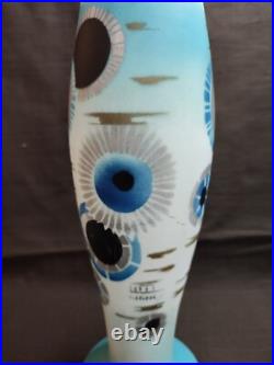 Ancien vase d'époque Art-déco en opaline peinte signé LOTI NANCY, DELATTE