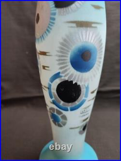 Ancien vase d'époque Art-déco en opaline peinte signé LOTI NANCY, DELATTE