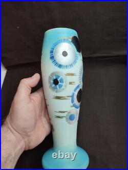 Ancien vase d'époque Art-déco en opaline peinte signé LOTI NANCY, DELATTE