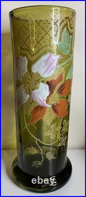 Ancien vase émaillée de Legras aux Clématites vers 1900 parfait état