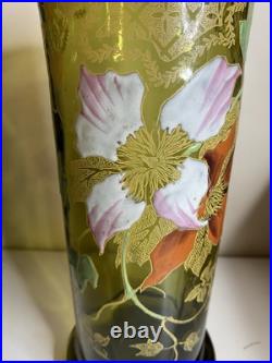 Ancien vase émaillée de Legras aux Clématites vers 1900 parfait état