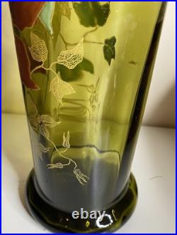 Ancien vase émaillée de Legras aux Clématites vers 1900 parfait état