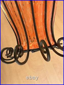 Ancien vase en verre et fer forgé motif Clichy MITRANI Deco vintage