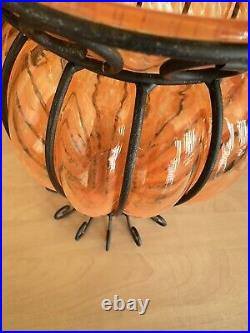 Ancien vase en verre et fer forgé motif Clichy MITRANI Deco vintage