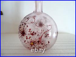 Ancien vase gourde en pâte de verre dégagé à l'acide signé BENDOR motif fleurs