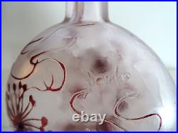 Ancien vase gourde en pâte de verre dégagé à l'acide signé BENDOR motif fleurs