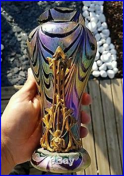 Ancien vase irise LOETZ Tiffany ou kralik ART NOUVEAU belle monture