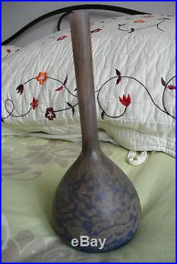 Ancien vase soliflore berluze en pate de verre marbré violet Delatte XXe