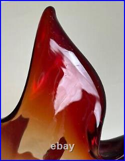 Ancien vintage 60's magnifique vide poche, coupe à fruit en verre rouge Murano