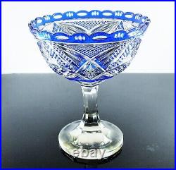 Ancienne Coupe Fruit Sur Pied Cristal Couleur Bleu Theresienthal Boheme Art Deco